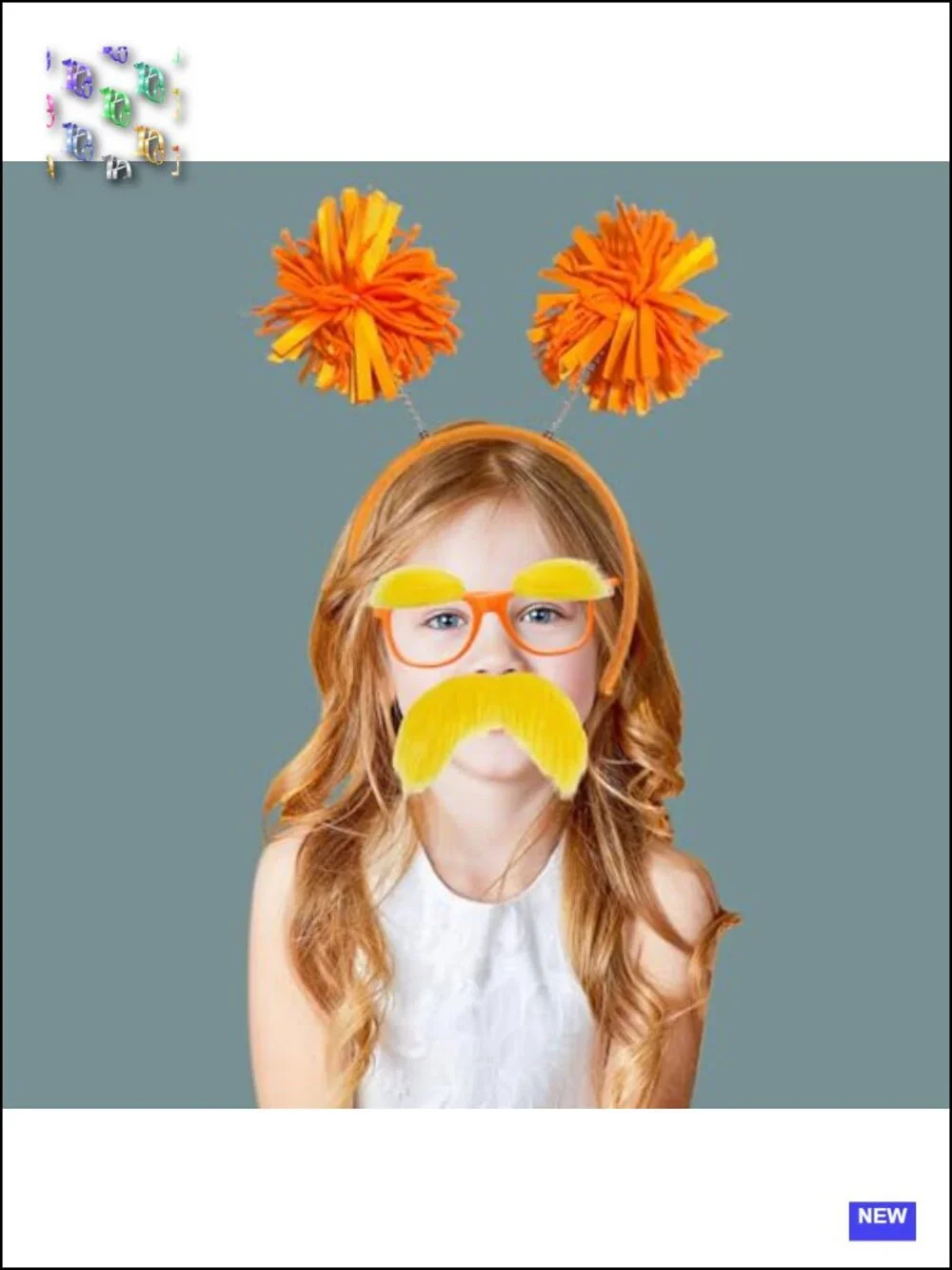 Orange Furry Headband with Glasses Mustache & Eyebrows Costume Accessory Set